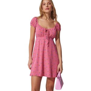 Happinessistanbul Bloemen Carmen Kraag Zomer Mini Gebreide Jurk