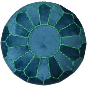 Velvet poef rood - Ronde poef - Fluwelen poef turquoise en groen - Handgemaakt en uniek - Gevuld geleverd - Ideaal voor je woon-, slaap- of kinderkamer - met leuk geel stiksel