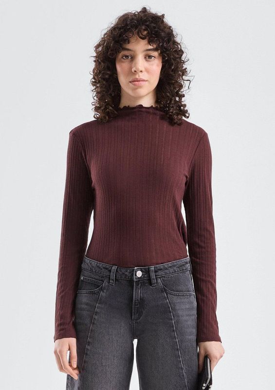 T-Shirt - Slim-fit - Lange Mouwen - Ajourpatroon