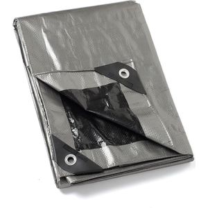 Afdekzeil, met inslagringen, waterdicht, 2 m x 2 m, grijs, zilverkleurig/zwart, multifunctioneel polyester-zeil, 120 g/m², afdekzeil, scheurvast, uv-gestabiliseerd