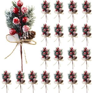 20 stuks rode bessenstengels 15 cm kunstmatige dennenspiesjes takken kerstbloemplukkers en sprays vakantie winterbloemplukkers voor slinger, krans, kerstdecoratie