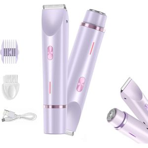 Intieme trimmer voor dames, elektrisch scheerapparaat voor dames, voor dames, scheerapparaat met dubbele kop, IPX7 waterdicht, oplaadbaar, voor lichaam en gezicht (Violet) - Cyslmuk