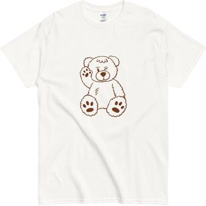 T Shirt Dames Heren - Grappige Bruine Beer Illustratie - Katoen - Wit - S