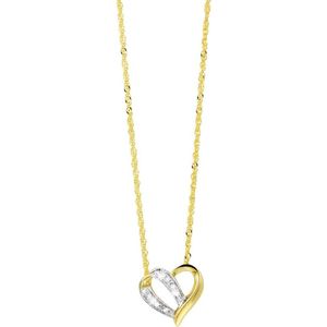 Lucardi Dames Ketting hanger hart diamant 0,03ct - 14 karaat goud - Ketting - Cadeau - 45 cm - Geelgoud
