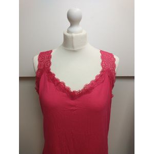Dames singlet stretch top Silke met kanten bandjes fuchsia donker roze XL/XXL
