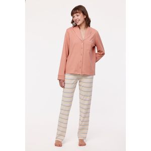 Woody pyjama doorknoop dames - oudroze - 232-10-PIL-S/443 - maat XL