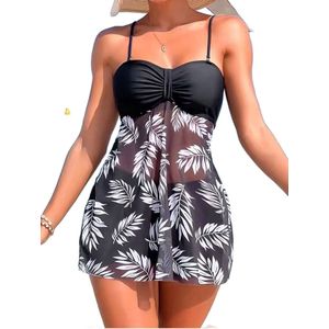 Badpak jurk met broek - Tankini - Transparant - Zwemkleding - Bikini - Zwart Wit