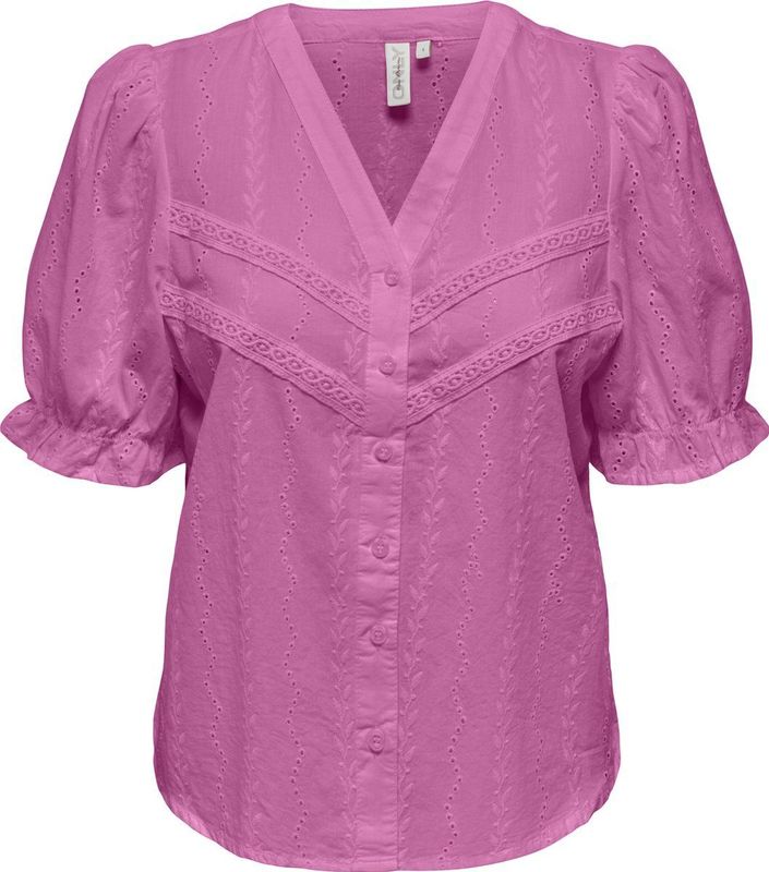 Only - Onlfrida SS V-neck Button Top - Blouse - Strawberry Moon