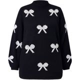 MIAMODA MIAMODA - Dames - Trui Regular Fit strikjes met sierkraaltjes - Zwart - Maat 42+