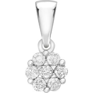 Lucardi Dames 9 Karaat hanger wit bloem met diamant - Hanger - 9 Karaat - Zilverkleurig