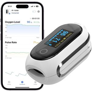 Vibeat Bluetooth Saturatiemeter – Herlaadbare Vingeroximeter met 12 sets Geheugen en Continue Meting