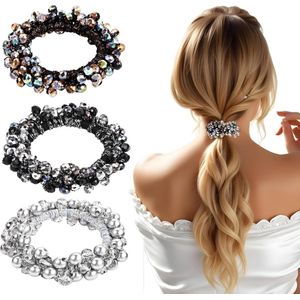 Zeynomax - Haaraccessoires Set met Parel Kralen en Strass - 3 Stuks - Elastische Haar Scrunchies - Voor Dames en Meisjes - Haarbanden en Haar Touwen - Mode Decoratie - Haarstyling Kit