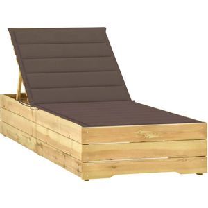 vidaXL Ligbed met Taupe Kussen - Grenenhout Ligbed - Lounge Bed - Tuinset - Buitendecoratie - Tuinmeubel - Teak - Acacia - Outdoor Furniture