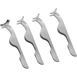 4-Pack - Valse wimpers applicator tools - Roestvrijstalen wimper pincet - Wimper extension pincet - Make-up remover pincet - Wimper pincet - Hulp tools (zilver)