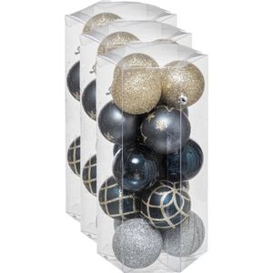 45x stuks kerstballen mix goud/blauw/zilver glans/mat/glitter kunststof diameter 5 cm - Kerstboom versiering