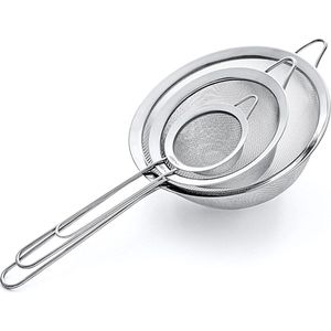 Zeef Set Premium Fijnmazig van 304 Roestvrij Staal - 8.5/14/20 cm - Keukenzeefjes voor een Stevige Zeefervaring sieve