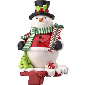 Viv! Christmas Kerstbeeld - Sneeuwpop Kerstsok Houder - rood wit groen - 17cm