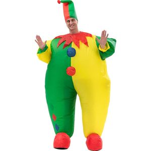 KIMU® Opblaas Kostuum Clown Groen Geel - Opblaasbaar Pak - Clownspak Mascotte Opblaaspak - Opblaasbare Nar Volwassenen Dames Heren Festival