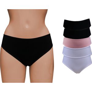 VANILLA - Dames ondergoed, Dames slip, Lingerie - 5 stuks - Egyptisch katoen - Zwart, Roze, Wit - XL