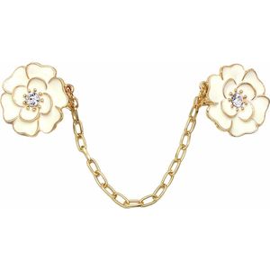 Fako Bijoux® - Vestsluiting - Vestclip - Sjaalspeld - Vestklem - Witte Bloem - Goudkleurig