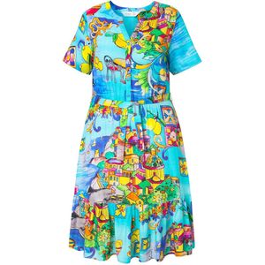 MIAMODA MIAMODA - Dames - Jurk A-lijn Italiaans motief zoomvolant - Babyblauw - Maat 56