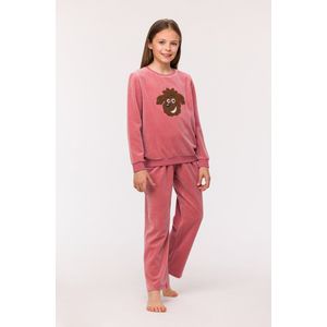 Woody pyjama meisjes/dames velours - zachtroze - labradoodle - 242-10-PDV-V/415 - maat 152