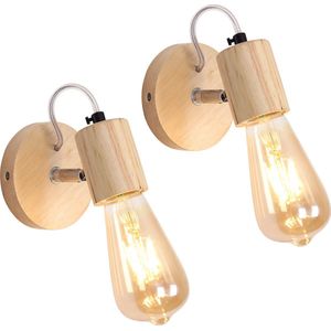 Delaveek-Twee wandlamp van hout - originele houtkleur - 10*10*13cm - E27 lampkop (lichtbron niet inbegrepen)