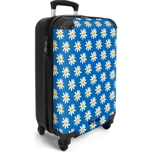 NoBoringSuitcases.com® - Handbagage koffer lichtgewicht - Reiskoffer trolley - Blauw met madeliefjes - Travel luggage - Cabin suitcase - Vakantie valiezen volwassenen - Rolkoffer op wieltjes - Past binnen 55x40x20 en 55x35x25