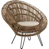 J-line - Stoel Lounge Vivi Met Kussen Rotan/ijzer Naturel - 104x82x96cm