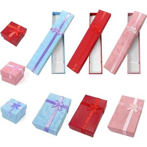 Sieradenkistje 9-delig vierkant rechthoekig deksel met strik (roze paars rood)