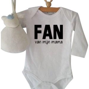 Rompertje eerste moederdag cadeau Fan van mijn mama | Lange mouw | wit | maat  74-80  bekendmaking zwangerschap aanstaande baby jongen meisje unisex