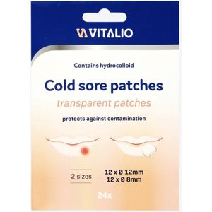 Vitalio Cold Sore Patches – 24 Stuks – 2 Maten (12×12 mm & 12×8 mm) – Transparante & Discrete Koortslip Pleisters