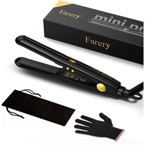 Farery - Mini Haarglijder voor Kort Haar - Kompakte Haarglijders met Turmalien-Keramiek - Reizende Mini Haarglijders met Hoesje - Automatisch Uitschakelen - Dubbele Spanning - Instelbare Temperatuur, Zwart