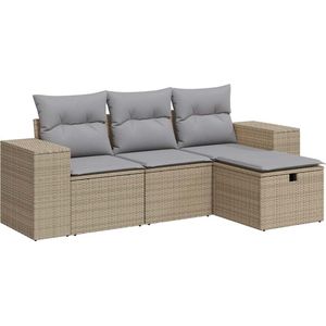 vidaXL - 4-delige - Loungeset - met - kussens - poly - rattan - beige