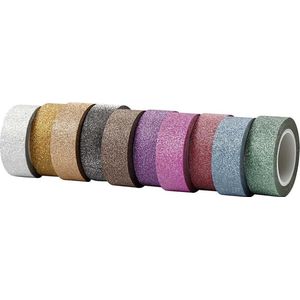 Glitter tape, B: 15 mm, diverse kleuren, 10x6 m/ 1 doos