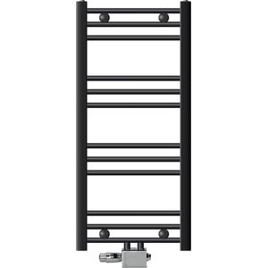 Badkamerradiator middenaansluiting 400x800 mm antraciet gebogen met universele aansluitset LuxeBath