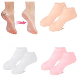 3 paar - Siliconen hydraterende sokken - Spa siliconen sokken voor dames - Voetmaskerhoezen - Voetverzorgingssokken - Hydraterend - Anti-uitdroging - Herbruikbaar - Wit, Khaki, Roze - One Size Fits All - Geschikt voor droge en gebarsten voeten