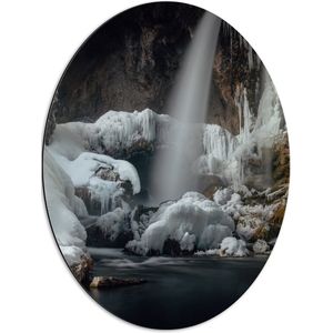 WallClassics - Dibond Ovaal - Lichtstralen op Sneeuw in Grot - 51x68 cm Foto op Ovaal (Met Ophangsysteem)