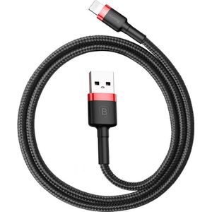 Baseus CALKLF-A09 2,4A 0,5m Nylon USB-kabel met hoge dichtheid voor Apple 8-pins, voor iPhone XR / iPhone XS MAX / iPhone X & XS / iPhone 8 & 8 Plus / iPhone 7 & 7 Plus / iPhone 6 & 6s & 6 Plus & 6s Plus / iPad (zwart + rood)