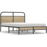 vidaXL - Bedframe - zonder - matras - bewerkt - hout - gerookt - eiken - 140x200 - cm