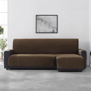 Velvet Quilt Chaise Longue Rechts - Bankbeschermer - 200cm breed - Bruin - Soft Touch - Anti-slip onderkant