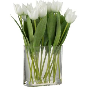 J-Line Tulpen In Vaas Ovaal - kunststof - glas - wit