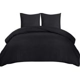 Beddengoed, 200 x 200 cm, microvezel dekbedovertrek 200 x 200 cm + 2 kussenslopen 80 x 80 cm, zwart