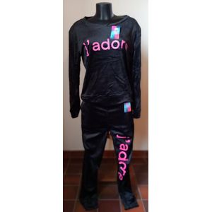 Huispak - Dames - tekst j'Adore - zwart - Fleece - Maat S/M - Cossy - super zacht - HQ