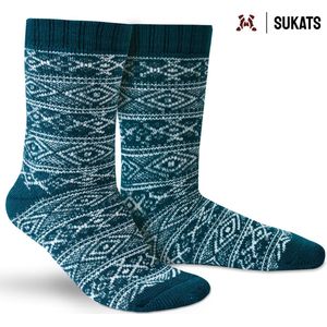 Sukats® Noorse Huissokken - 2 Paar - Maat 39-42 - Jeans/Petrol - Huissokken Dames en Heren - Warme Sokken - Wollen Sokken - Slofsokken - Bedsokken - Verwarmde Sokken - Nordic Socks - Scandinavische Sokken