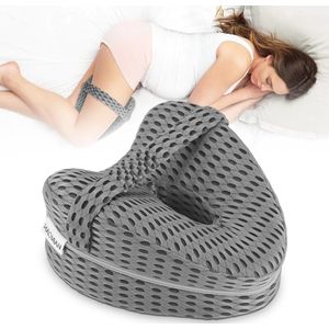 Beenkussen voor zijslapers, nachtelijk knieënkussen (geheugenSchuim) - Verlichting van ischias, pijn in benen, knieën en enkels (grijs)