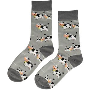 Sokken katoen - koeien print - grijs - maat 36-43