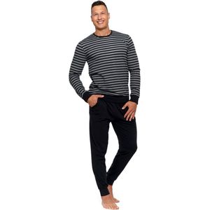 Pyjama voor heren met lange mouwen, zwart/grijs, katoen- korting- sale XXL