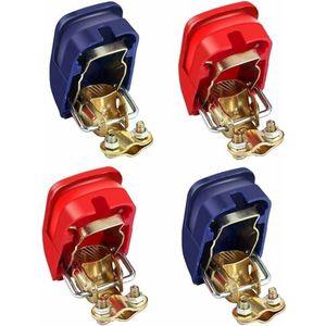 EXCITAT Accuklemmen - 12V voertuigaccuklemmen - Accuklemmen met snelklemmen - Accuklemmenset - Geschikt voor maritieme accuklemmen - Rood en blauw - 2 paar
