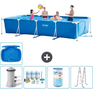 Intex Rechthoekig Frame Zwembad - 450 x 220 x 84 cm - Blauw - Inclusief Pomp Onderhoudspakket - Filter - Ladder - Voetenbad